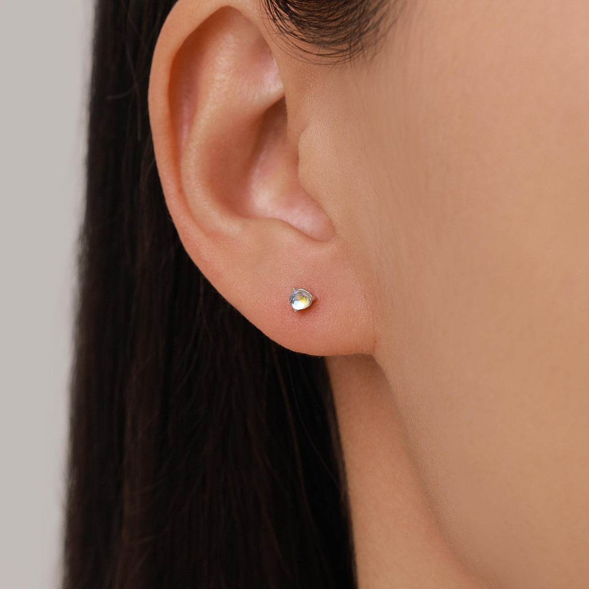 Sterling Silver Moonstone 18G Screw Back Stud Earrings