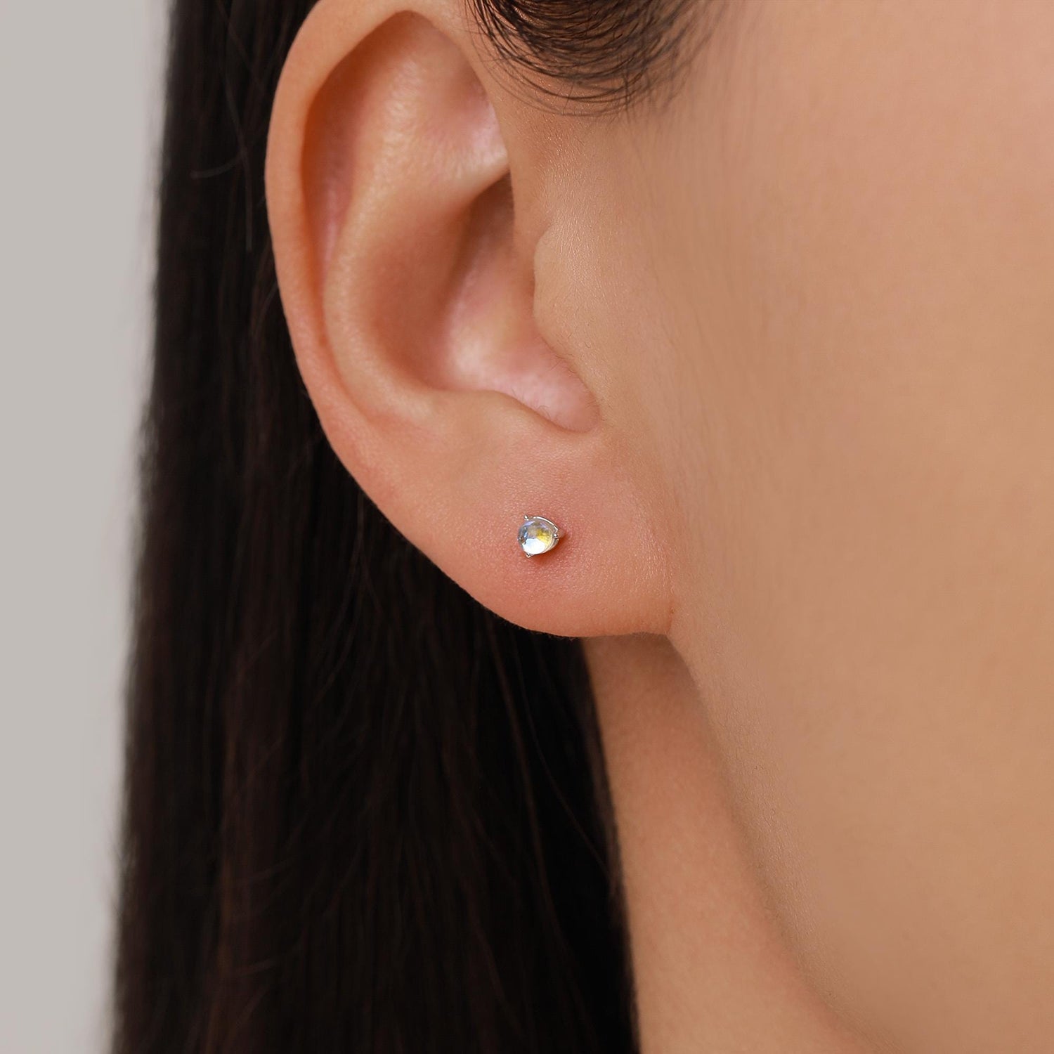 Sterling Silver Moonstone 18G Screw Back Stud Earrings