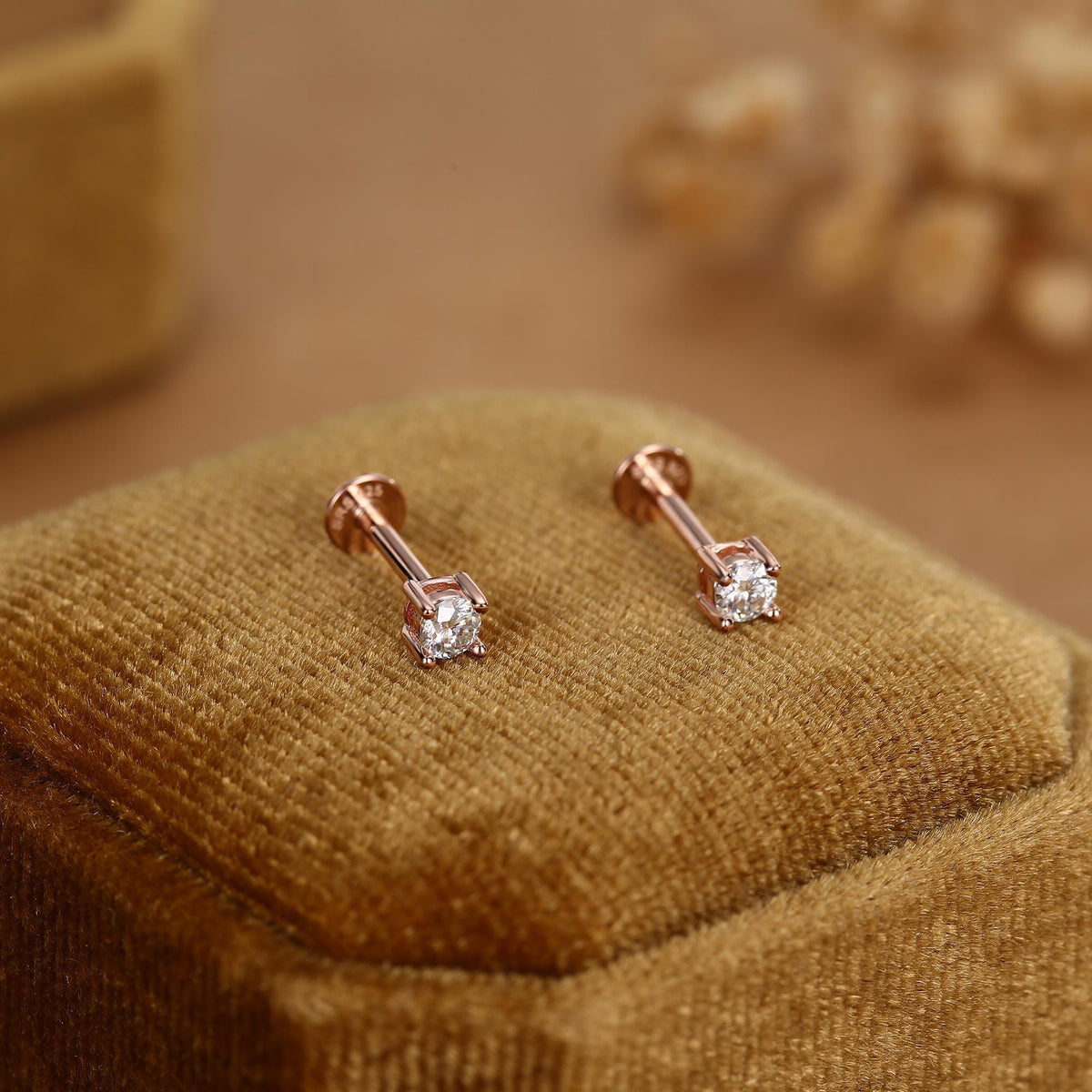 Brilliant Cut 3mm Moissanite 16G Flat Back Labret Earrings in Sterling Silver