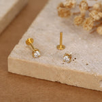 Brilliant Cut 4mm Moissanite 16G Flat Back Labret Earrings in Sterling Silver