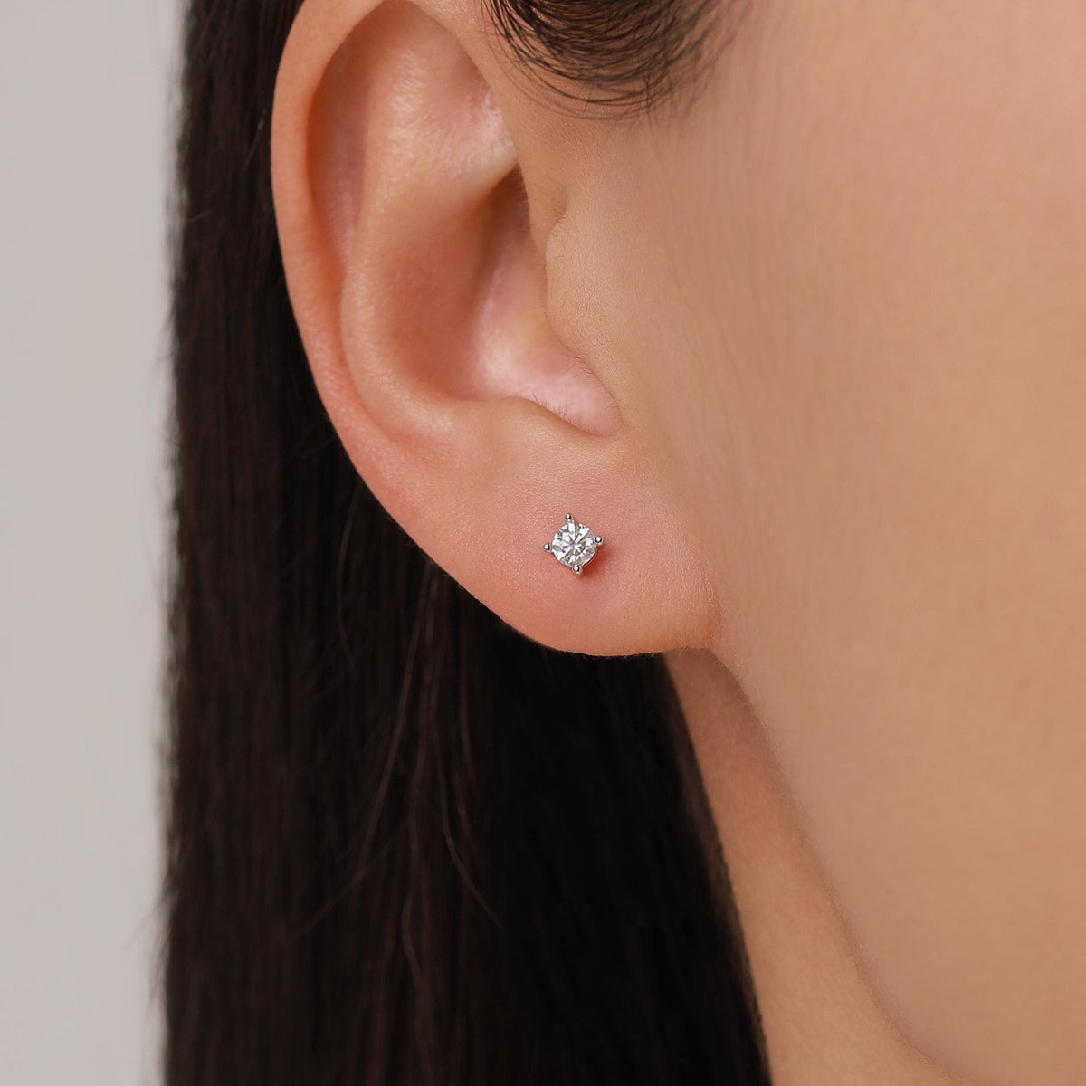 Brilliant Cut 3mm Moissanite 16G Flat Back Labret Earrings in Sterling Silver
