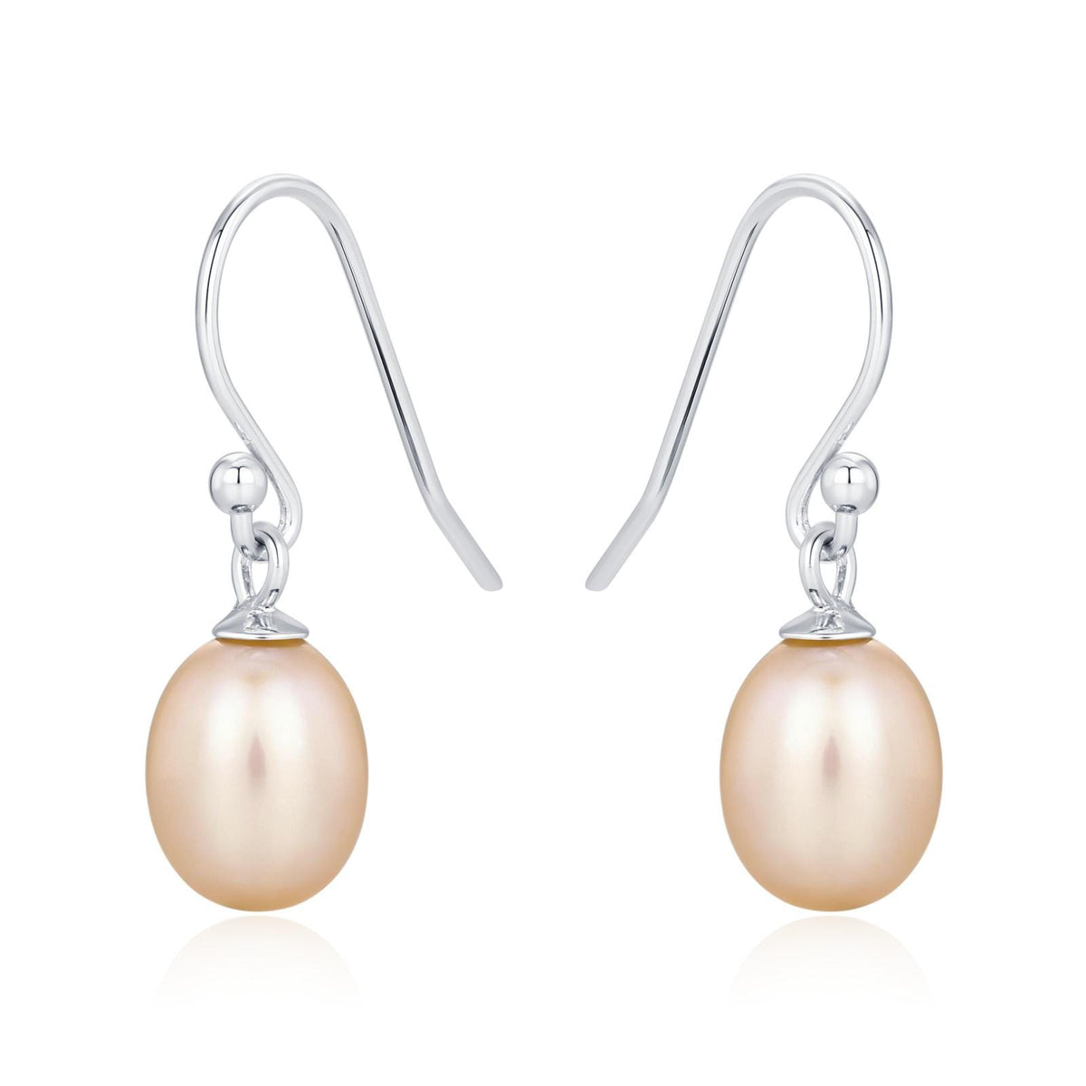 Sterling Silver Pink Pearl Earrings, Natural Freshwater Pearl Drop Hook Earrings in Sterling Silver, Oval Pearl Earrings