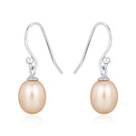 Sterling Silver Pink Pearl Earrings, Natural Freshwater Pearl Drop Hook Earrings in Sterling Silver, Oval Pearl Earrings