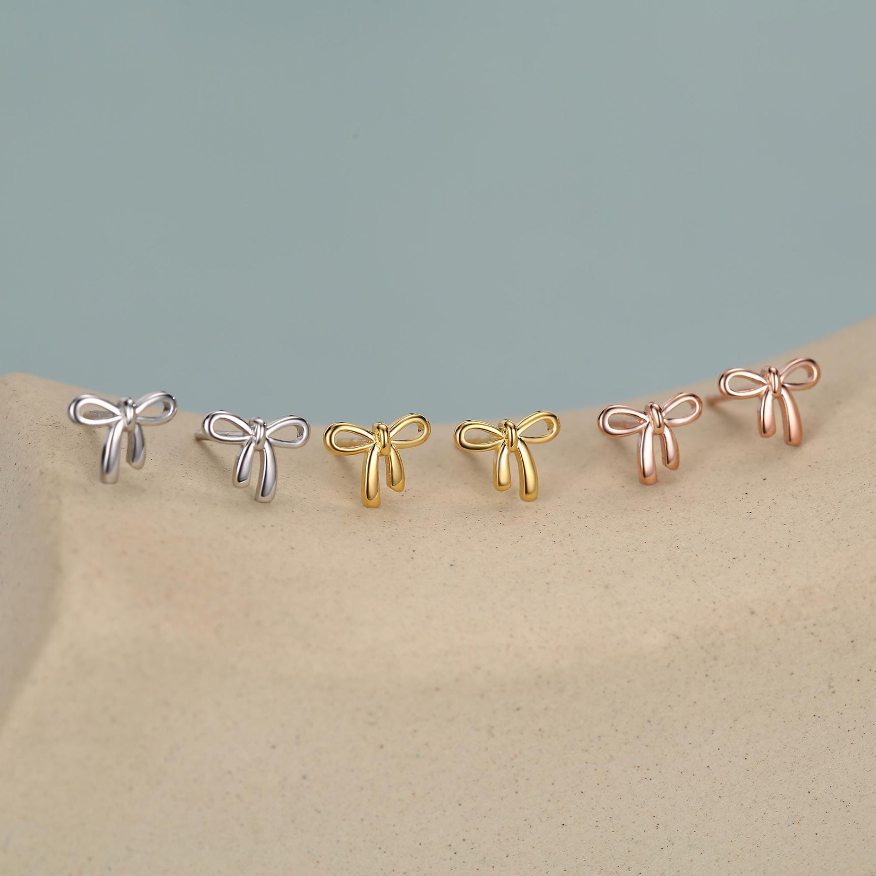 Ribbon Bow Stud Earrings in Sterling Silver, Silver or Gold, Dainty Earrings, Bridesmaid's Jewellery