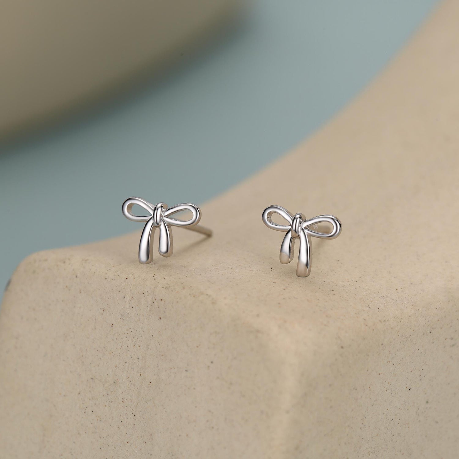 Ribbon Bow Stud Earrings in Sterling Silver, Silver or Gold, Dainty Earrings, Bridesmaid's Jewellery