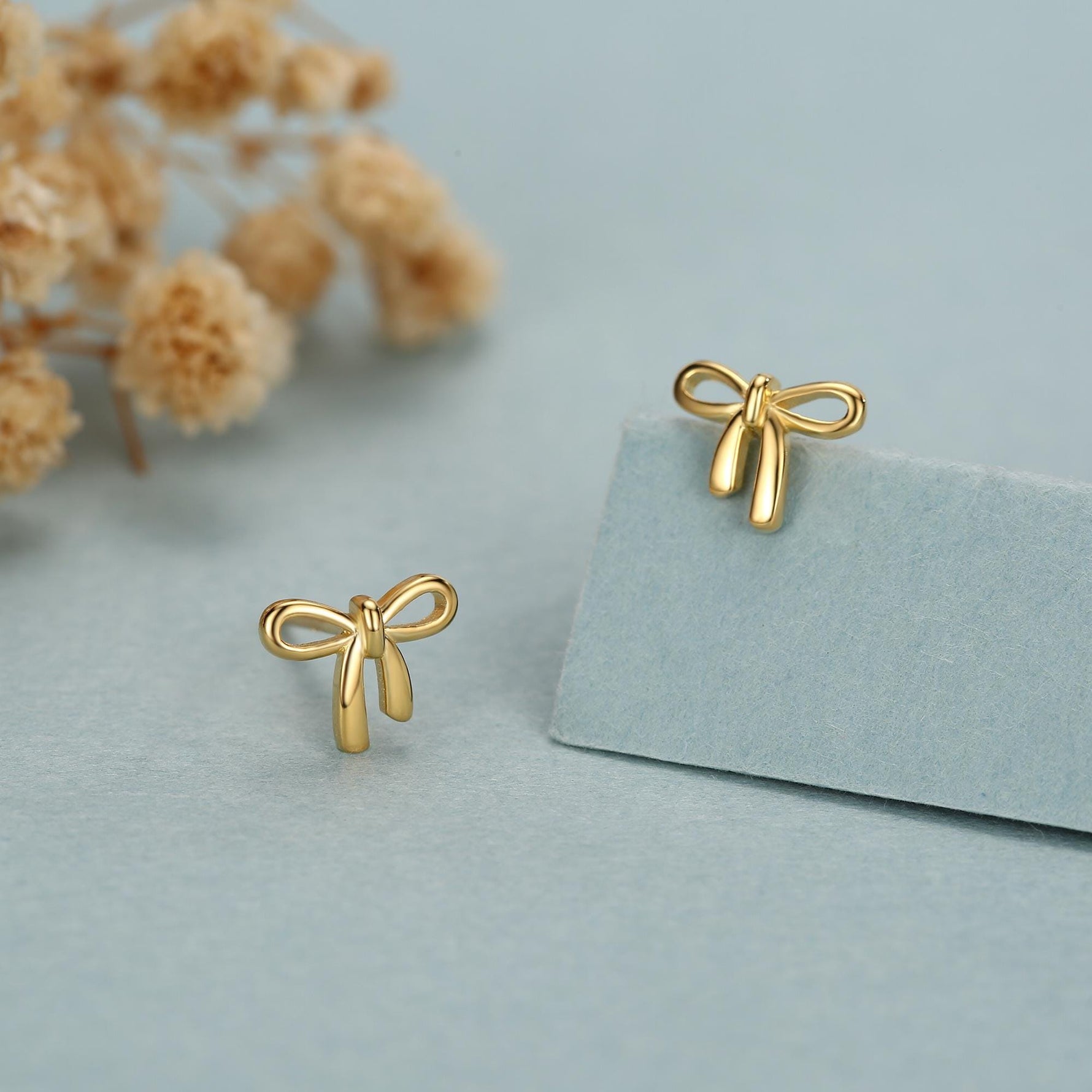 Ribbon Bow Stud Earrings in Sterling Silver, Silver or Gold, Dainty Earrings, Bridesmaid's Jewellery