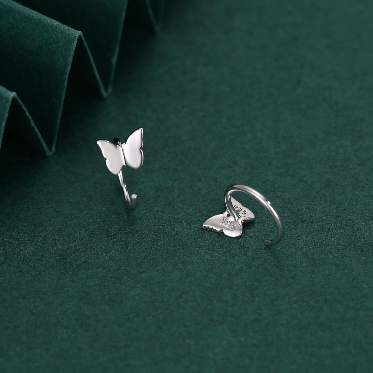 Sterling Silver Butterfly Huggie Hoops, Butterfly Open Hoop Earrings, Dainty Butterfly C Shape Open Threader Earrings, Butterfly Earrings