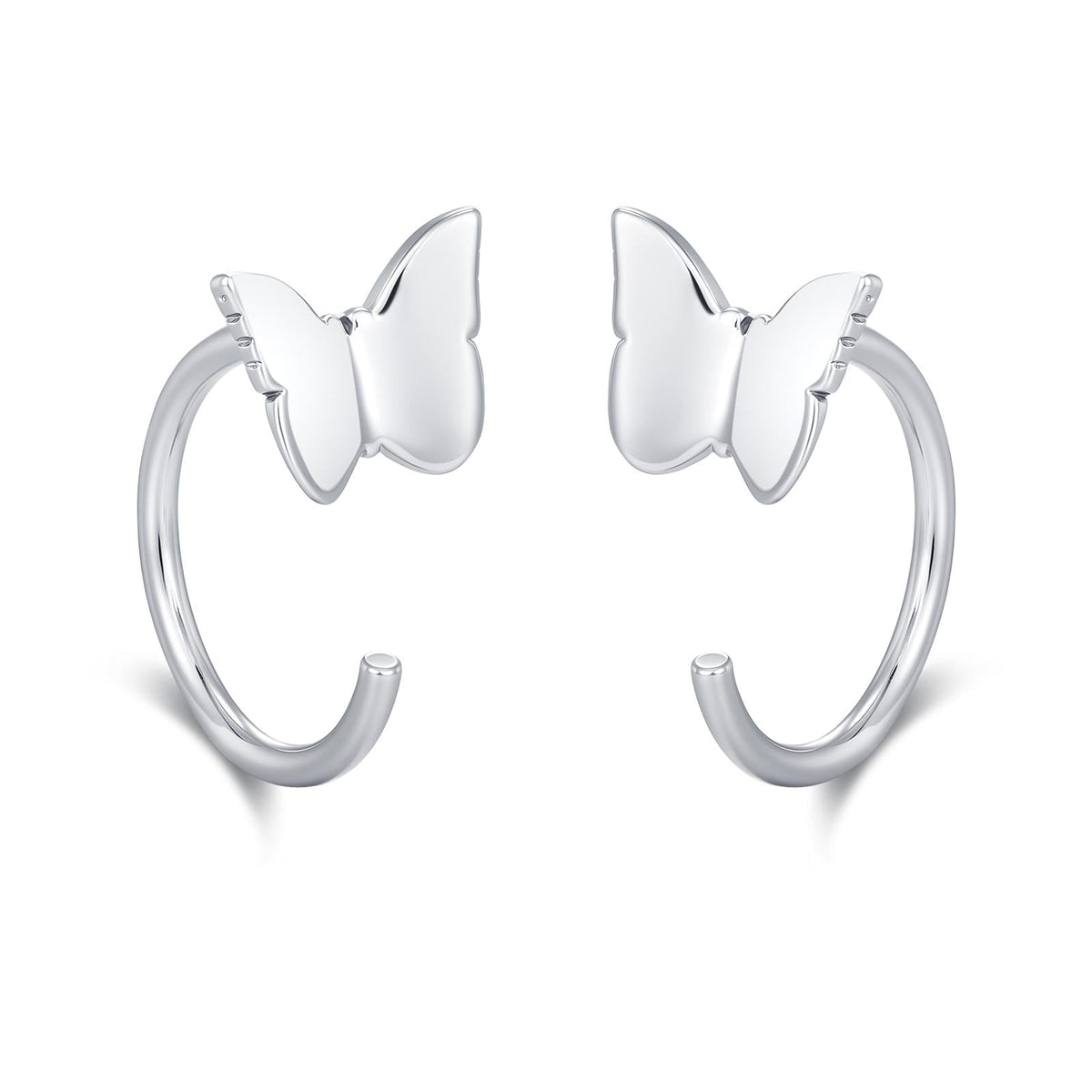 Sterling Silver Butterfly Huggie Hoops, Butterfly Open Hoop Earrings, Dainty Butterfly C Shape Open Threader Earrings, Butterfly Earrings