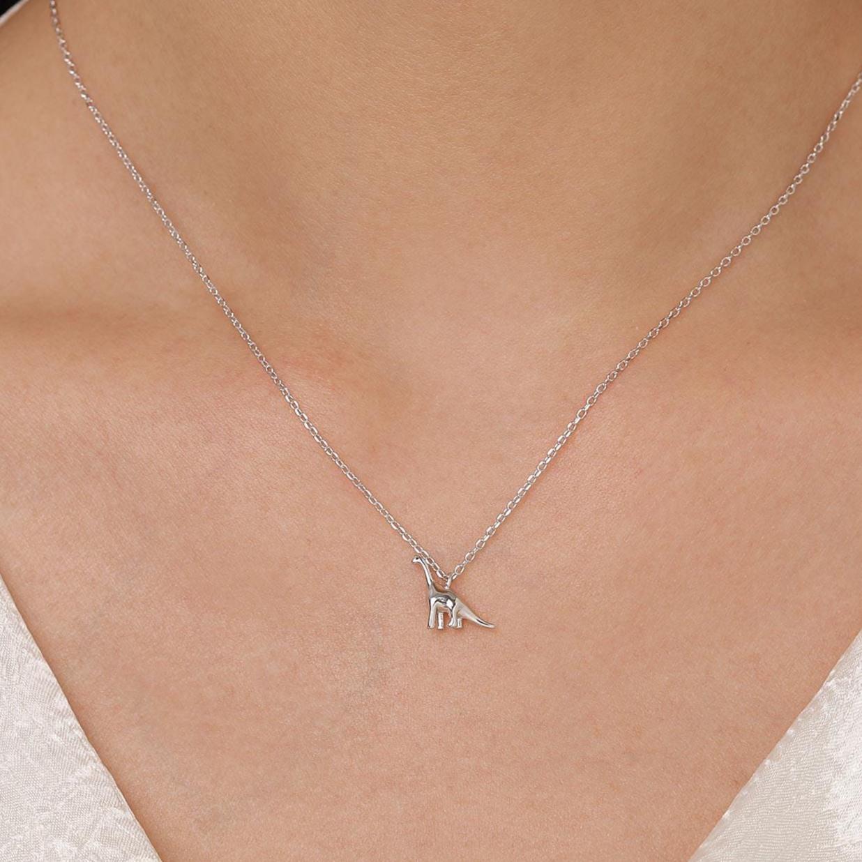 Extra Tiny Dinosaur Pendant Necklace in Sterling Silver, Adjustable 16'' - 18'' - Silver or Gold or Rose Gold, Brachiosaurus Necklace