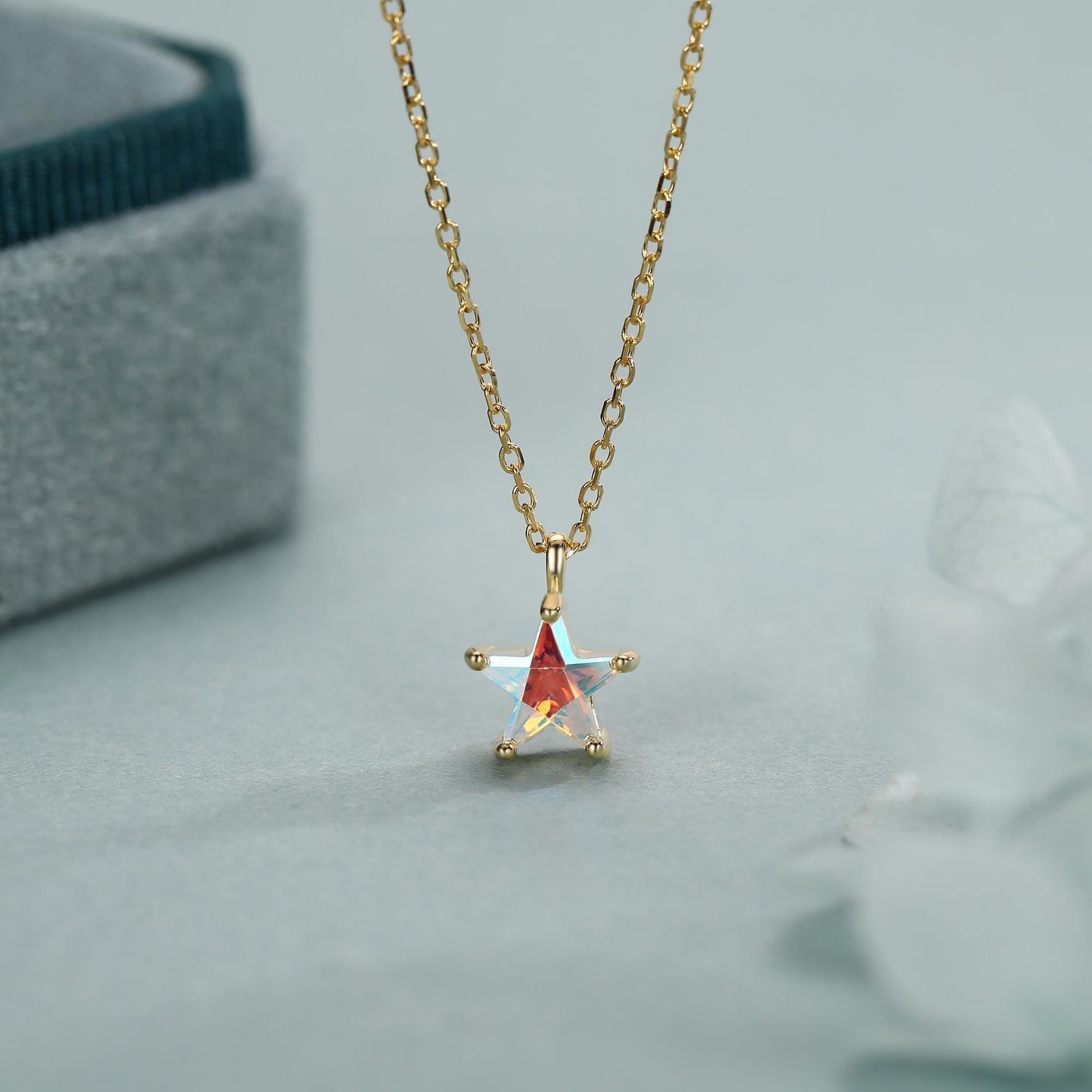 Sterling Silver Aurora AB CZ Star Pendant Necklace, Silver or Gold, Star Shape CZ Necklace, Colour Changing Star Necklace