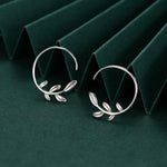 Sterling Silver Dainty Leaf Open Hoops, Delicate Olive Leaf Threader Hoops, Olive Branch Thread Through Hoops, Large Leaf Hoops