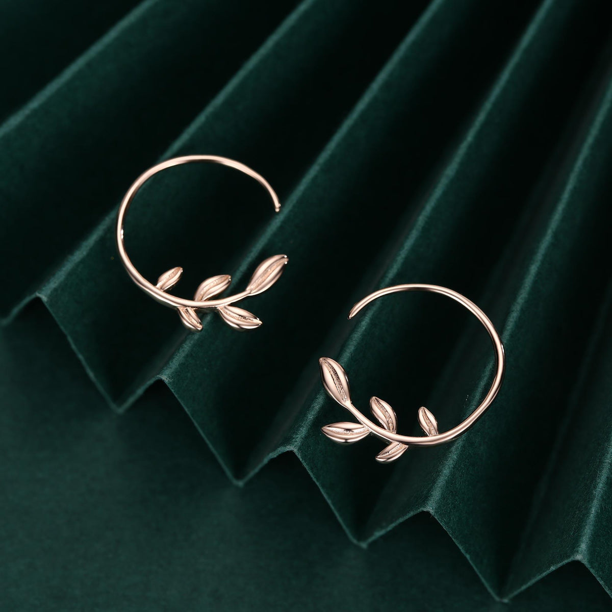 Sterling Silver Dainty Leaf Open Hoops, Delicate Olive Leaf Threader Hoops, Olive Branch Thread Through Hoops, Large Leaf Hoops
