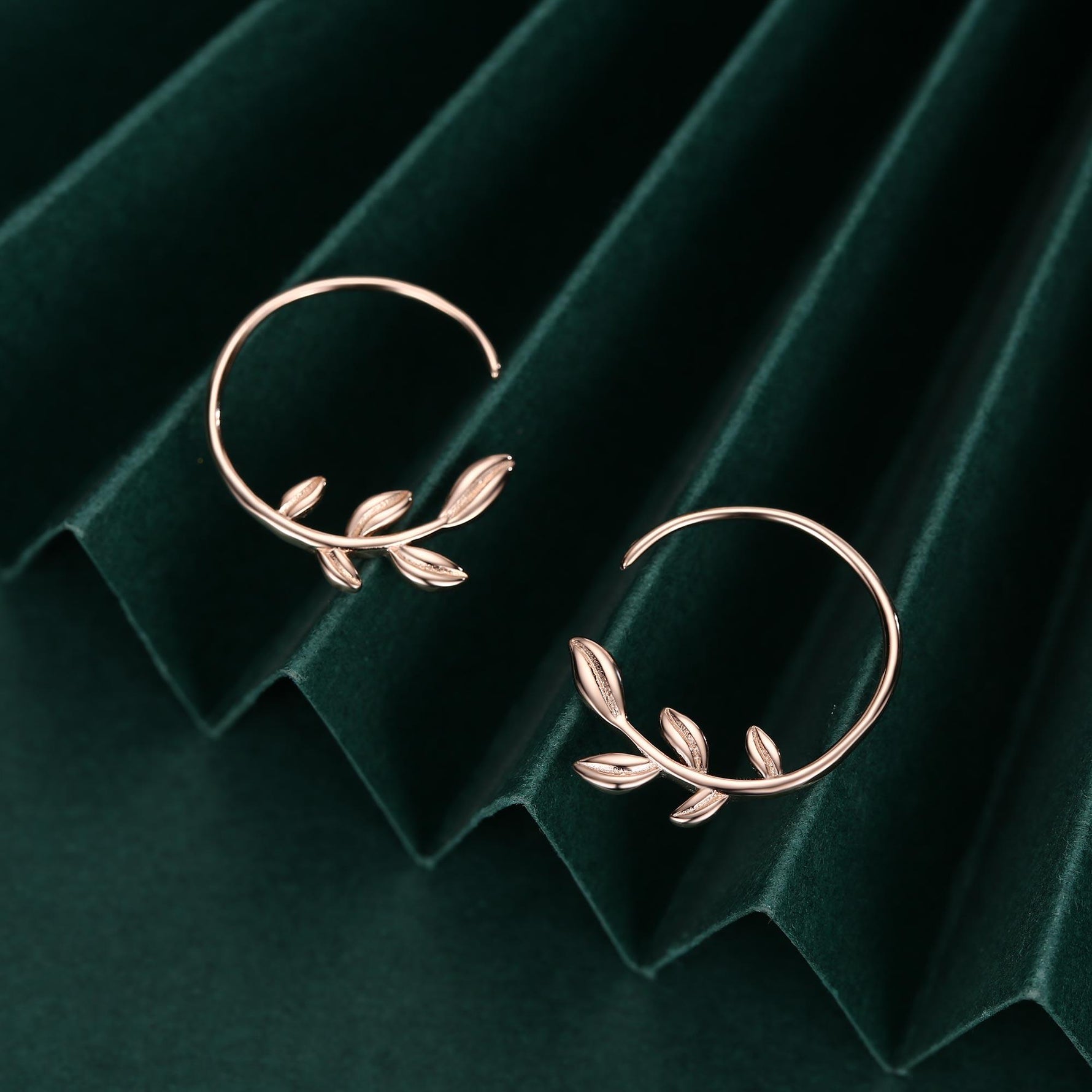 Sterling Silver Dainty Leaf Open Hoops, Delicate Olive Leaf Threader Hoops, Olive Branch Thread Through Hoops, Large Leaf Hoops