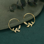 Sterling Silver Dainty Leaf Open Hoops, Delicate Olive Leaf Threader Hoops, Olive Branch Thread Through Hoops, Large Leaf Hoops