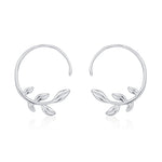 Sterling Silver Dainty Leaf Open Hoops, Delicate Olive Leaf Threader Hoops, Olive Branch Thread Through Hoops, Large Leaf Hoops