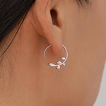 Sterling Silver Dainty Leaf Open Hoops, Delicate Olive Leaf Threader Hoops, Olive Branch Thread Through Hoops, Large Leaf Hoops