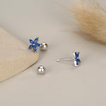 Sterling Silver Blue Forget-me-not CZ Flower Barbell Earrings, Gold or Silver, Marquise CZ Screw Back Earrings, Stacking Earrings