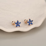 Sterling Silver Blue Forget-me-not CZ Flower Barbell Earrings, Gold or Silver, Marquise CZ Screw Back Earrings, Stacking Earrings