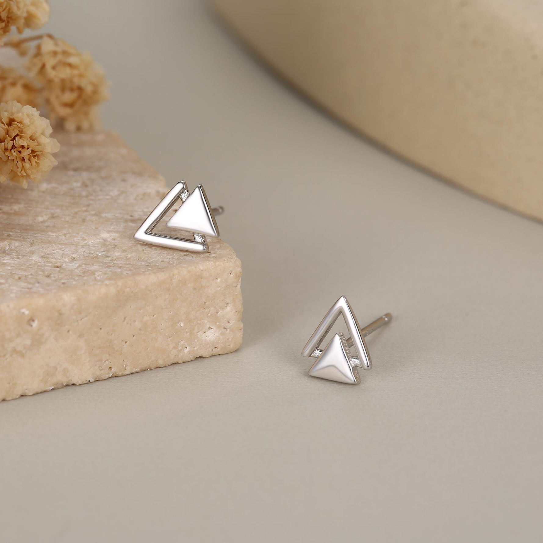 Sterling Silver Double Triangle Stud Earrings, Silver, Gold or Rose Gold, Small Earrings, Stacking Earrings,