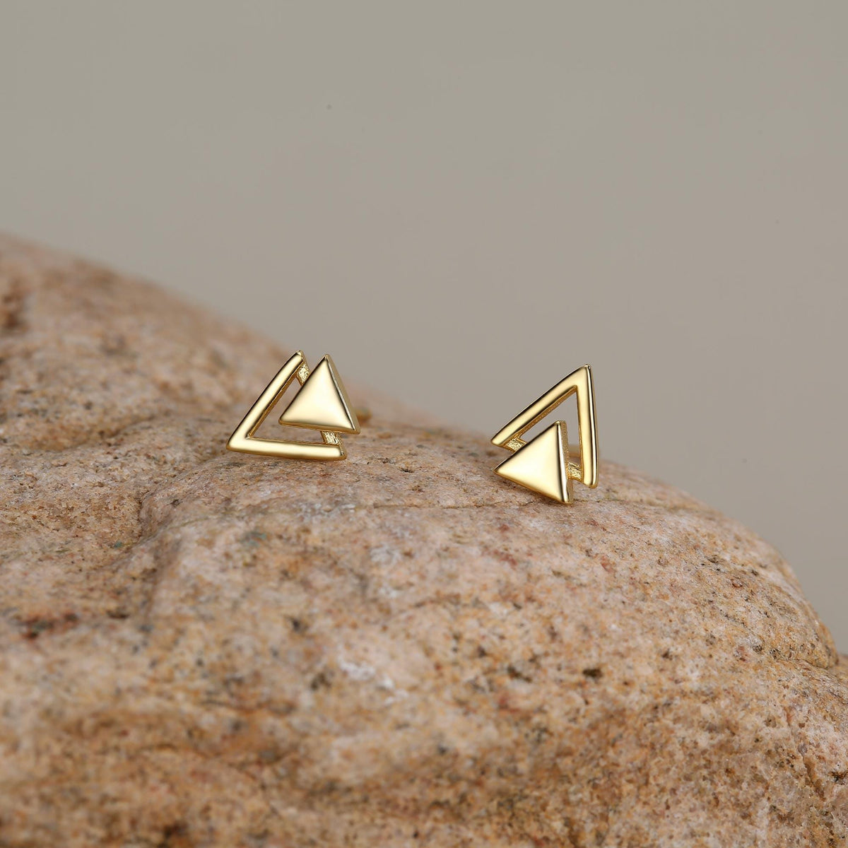 Sterling Silver Double Triangle Stud Earrings, Silver, Gold or Rose Gold, Small Earrings, Stacking Earrings,