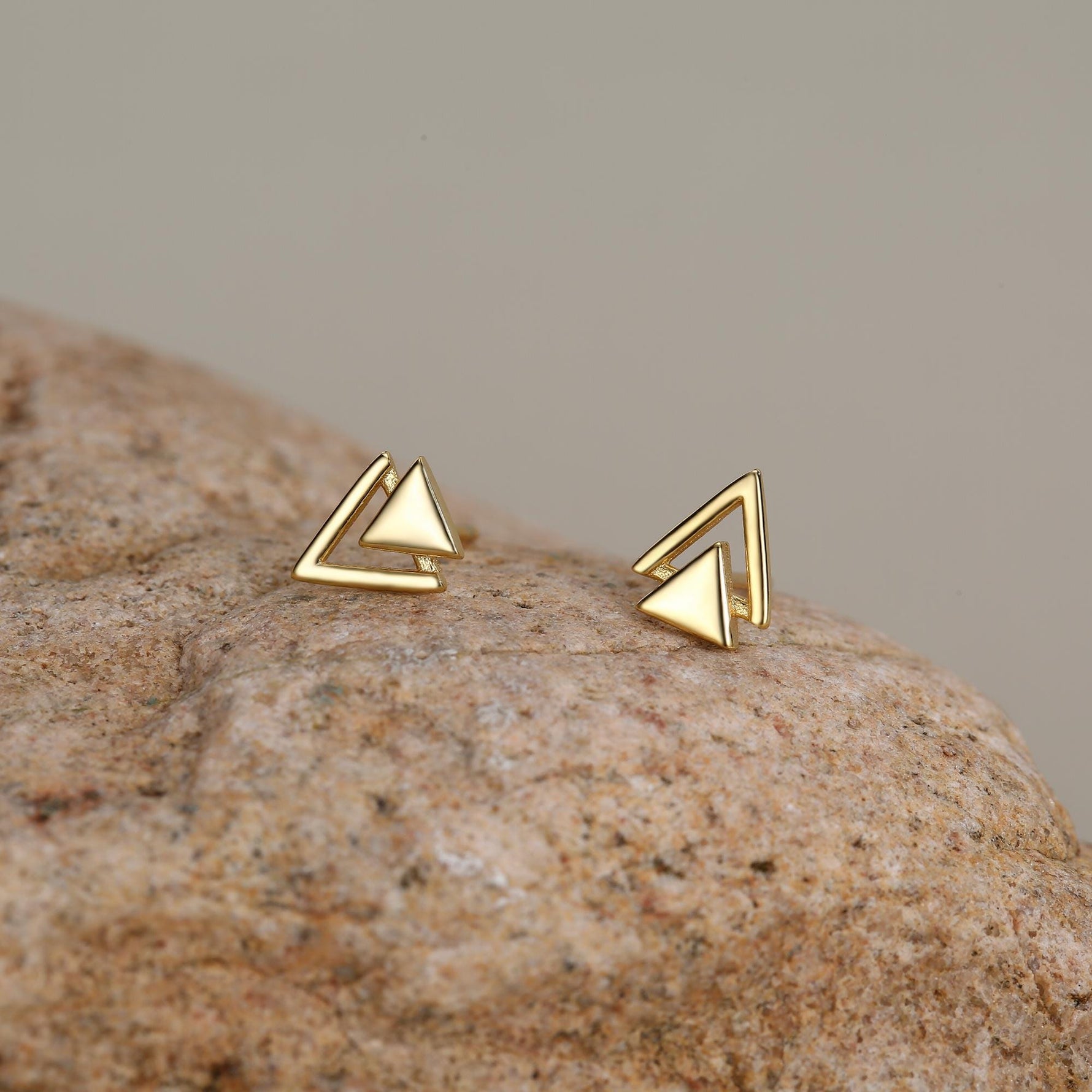 Sterling Silver Double Triangle Stud Earrings, Silver, Gold or Rose Gold, Small Earrings, Stacking Earrings,