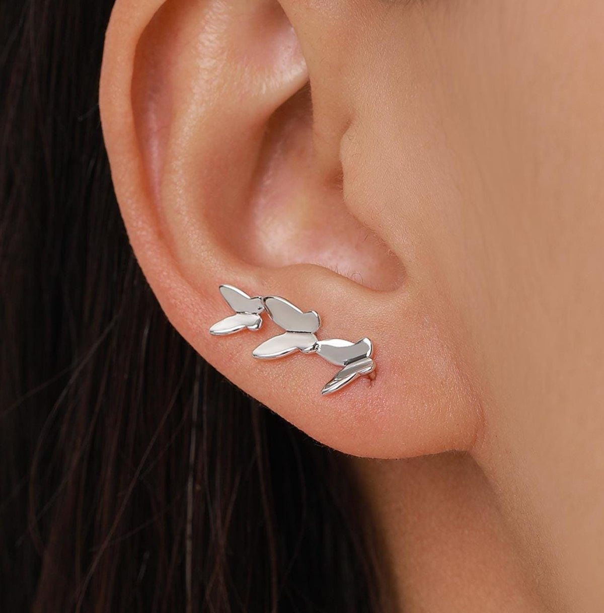 Sterling Silver Butterfly Crawler Earrings, Silver, Gold or Rose Gold, Butterfly Ear Climbers, Butterfly Ear Crawlers