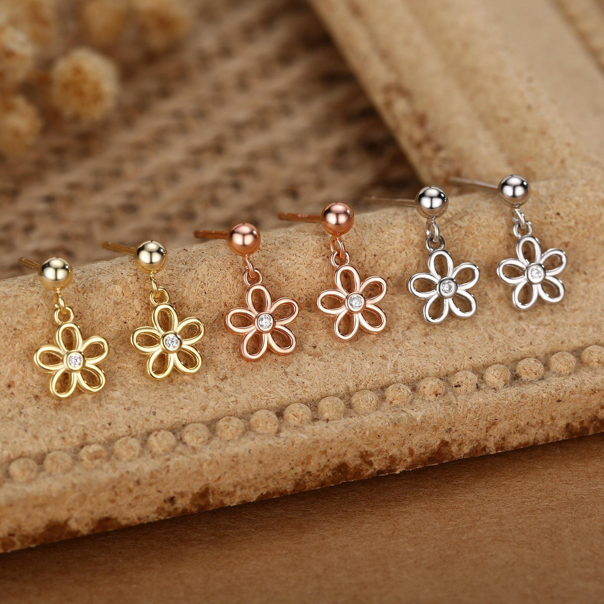 Forget me not Flower Drop Stud Earrings in Sterling Silver, Silver, Gold or Rose Gold, Dainty and Delicate Silver Flower Earrings,