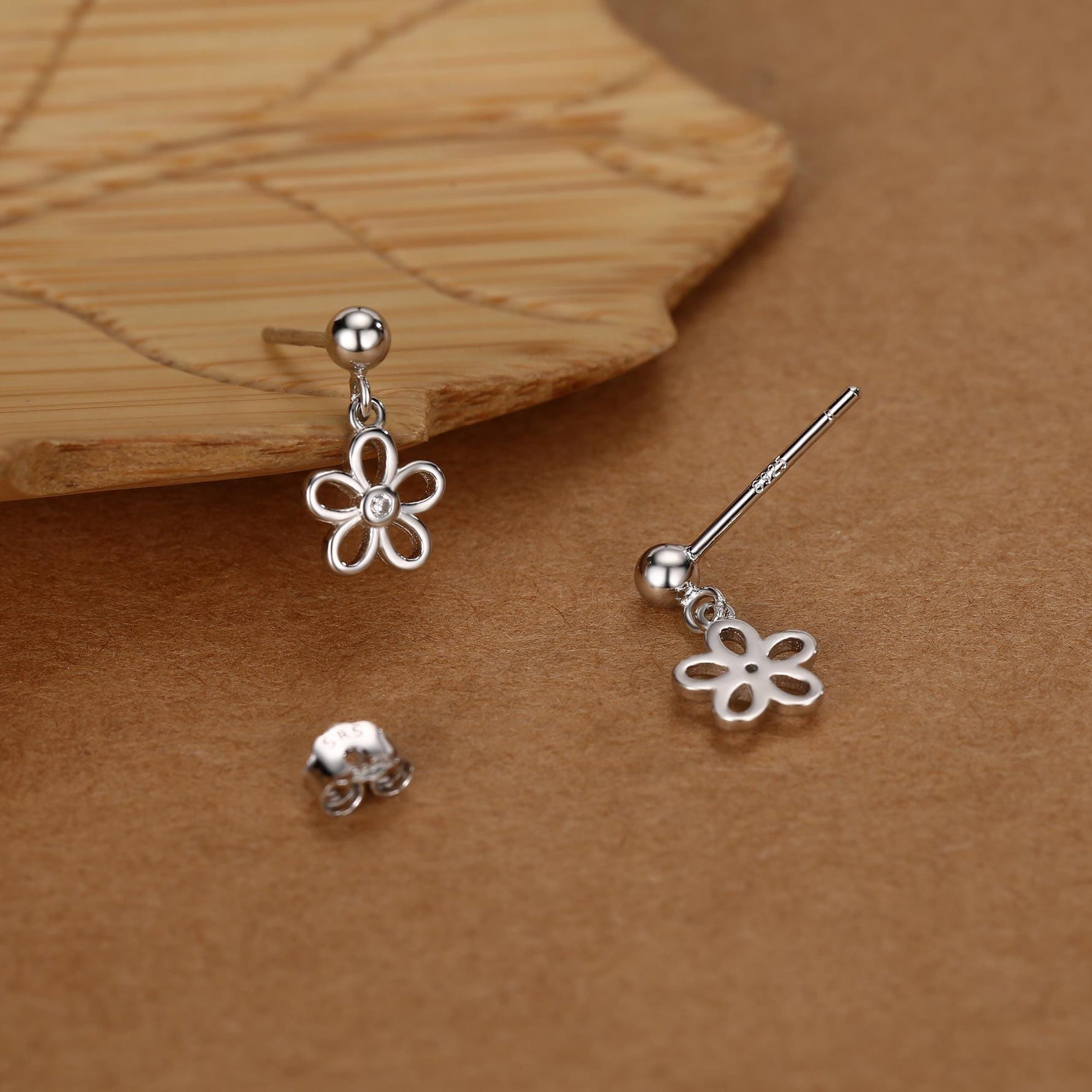 Forget me not Flower Drop Stud Earrings in Sterling Silver, Silver, Gold or Rose Gold, Dainty and Delicate Silver Flower Earrings,