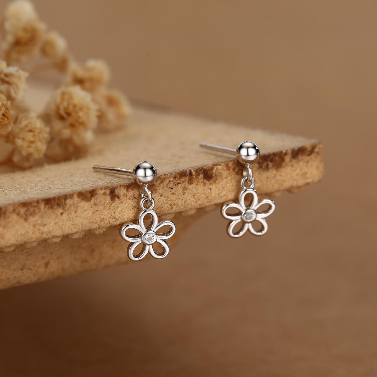 Forget me not Flower Drop Stud Earrings in Sterling Silver, Silver, Gold or Rose Gold, Dainty and Delicate Silver Flower Earrings,