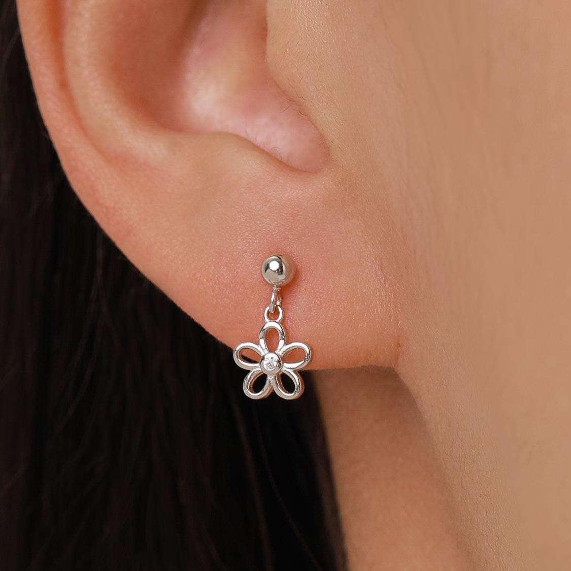 Forget me not Flower Drop Stud Earrings in Sterling Silver, Silver, Gold or Rose Gold, Dainty and Delicate Silver Flower Earrings,