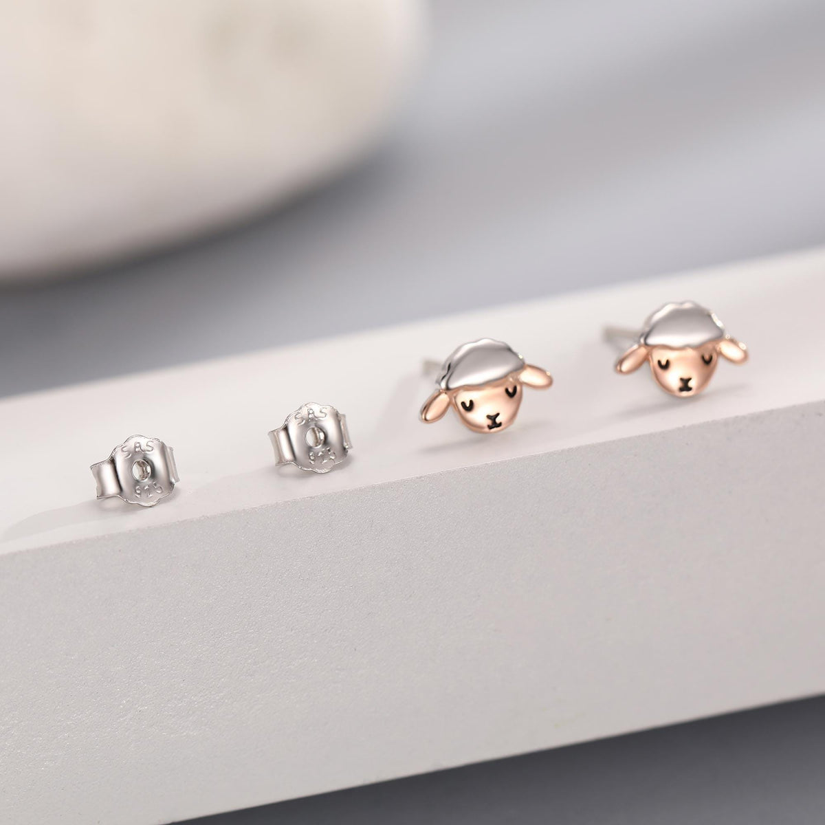 Two Tone Sheep Stud Earrings in Sterling Silver, Fluffy Sheep Face Earrings, Nature Inspired Sheep Head Earrings, Pet Lover