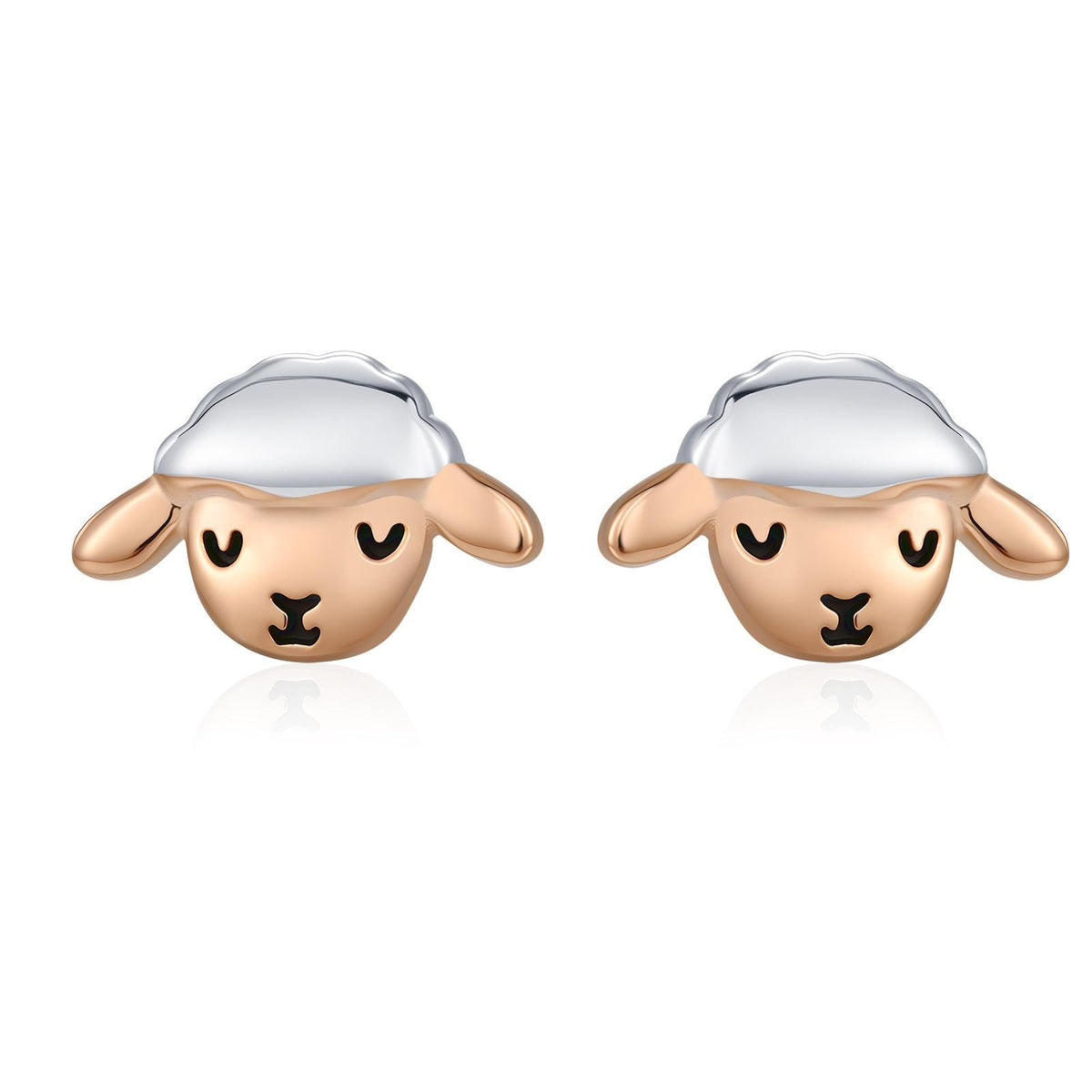 Two Tone Sheep Stud Earrings in Sterling Silver, Fluffy Sheep Face Earrings, Nature Inspired Sheep Head Earrings, Pet Lover