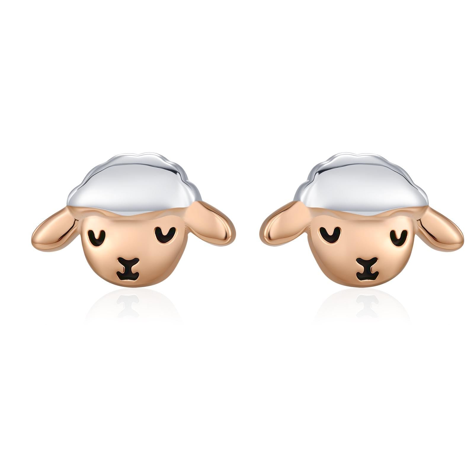 Two Tone Sheep Stud Earrings in Sterling Silver, Fluffy Sheep Face Earrings, Nature Inspired Sheep Head Earrings, Pet Lover