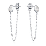Tiny Droplet CZ Dangle Chain Stud Earrings in Sterling Silver, Silver or Gold, Pear Shape Ear Jacket, Front and Back Earrings