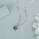 Tiny Emerald Green CZ Flower Necklace in Sterling Silver, Silver or Gold, CZ Flower Necklace, CZ Cluster Floral Necklace