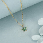 Tiny Emerald Green CZ Flower Necklace in Sterling Silver, Silver or Gold, CZ Flower Necklace, CZ Cluster Floral Necklace