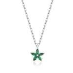 Tiny Emerald Green CZ Flower Necklace in Sterling Silver, Silver or Gold, CZ Flower Necklace, CZ Cluster Floral Necklace