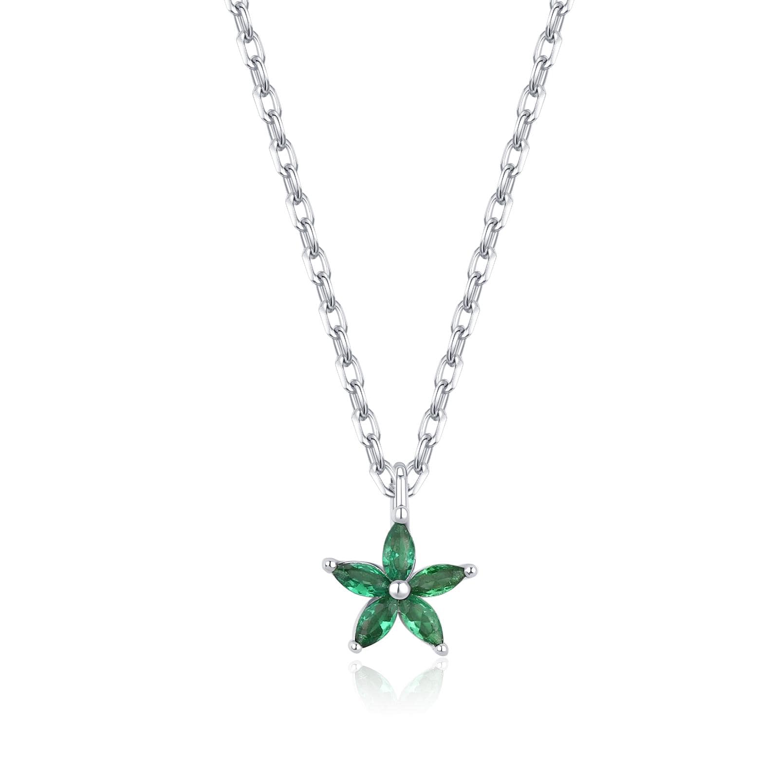 Tiny Emerald Green CZ Flower Necklace in Sterling Silver, Silver or Gold, CZ Flower Necklace, CZ Cluster Floral Necklace