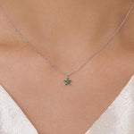 Tiny Emerald Green CZ Flower Necklace in Sterling Silver, Silver or Gold, CZ Flower Necklace, CZ Cluster Floral Necklace