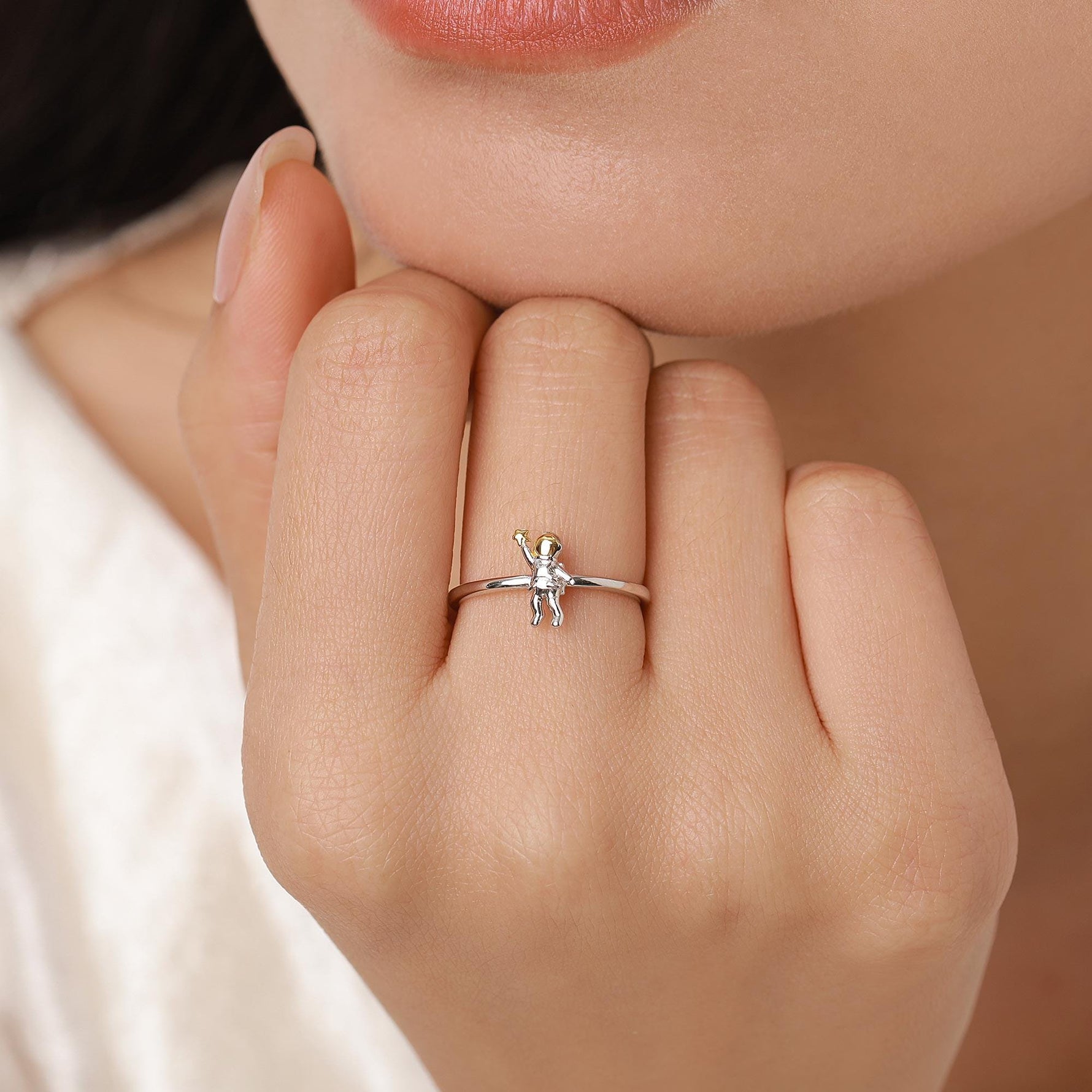 Astronaut Ring in Sterling Silver, Adjustable Size Spaceman Ring, Astronaut Ring, Space Ring
