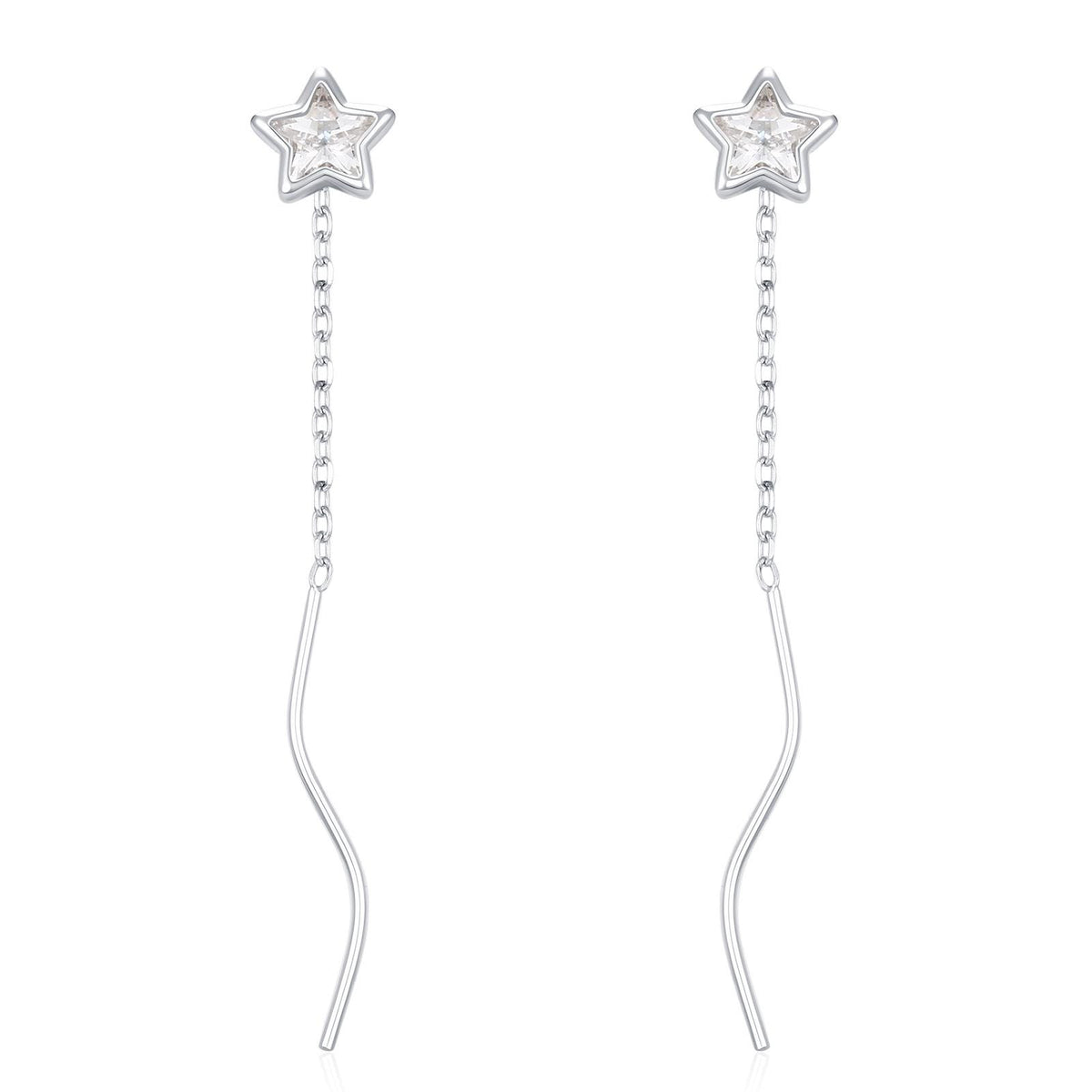 Star Bezel CZ Crystal Threader Earrings in Sterling Silver, Silver or Gold, Minimalist Star Cut Ear Threaders