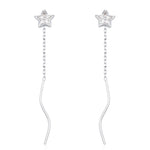 Star Bezel CZ Crystal Threader Earrings in Sterling Silver, Silver or Gold, Minimalist Star Cut Ear Threaders