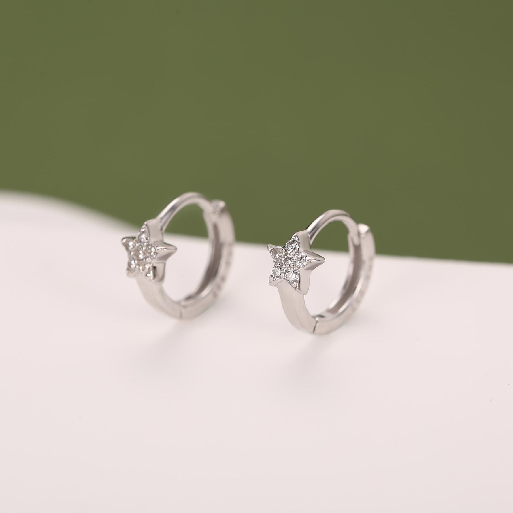 Tiny CZ Star Huggie Hoop Earrings in Sterling Silver, Silver, Gold or Rose Gold, North Star Earrings, Sunburst Earrings