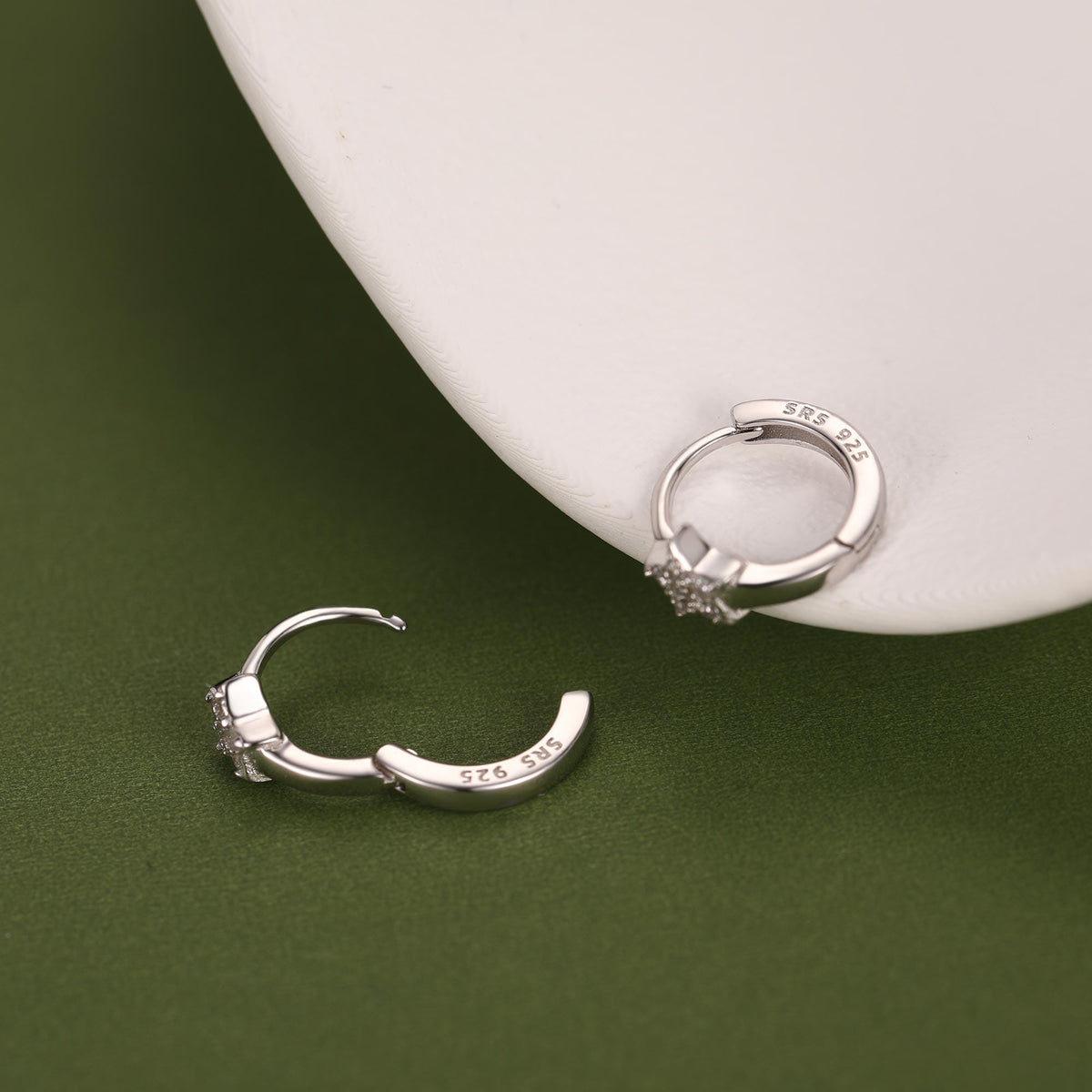 Tiny CZ Star Huggie Hoop Earrings in Sterling Silver, Silver, Gold or Rose Gold, North Star Earrings, Sunburst Earrings