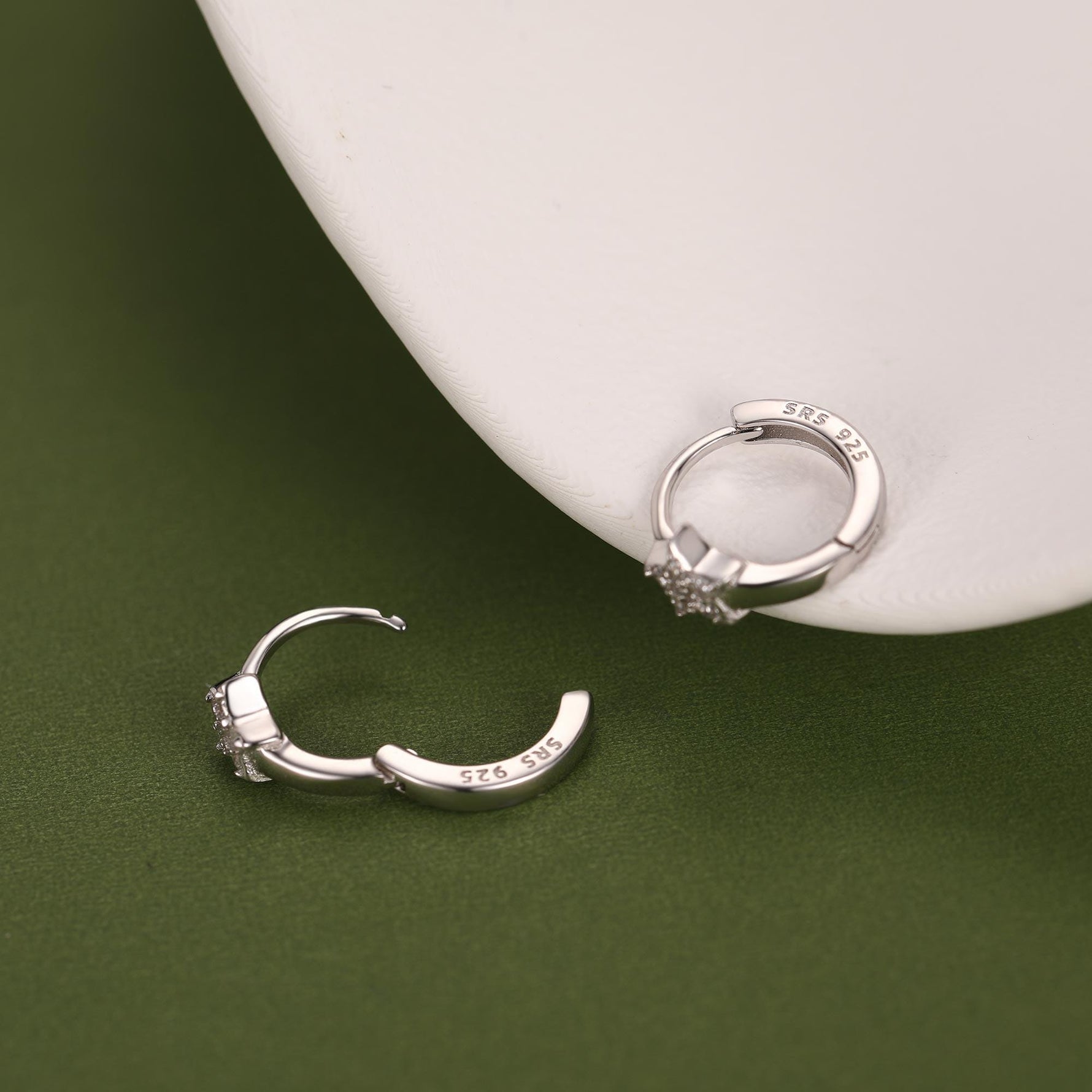 Tiny CZ Star Huggie Hoop Earrings in Sterling Silver, Silver, Gold or Rose Gold, North Star Earrings, Sunburst Earrings