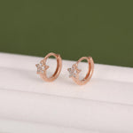 Tiny CZ Star Huggie Hoop Earrings in Sterling Silver, Silver, Gold or Rose Gold, North Star Earrings, Sunburst Earrings
