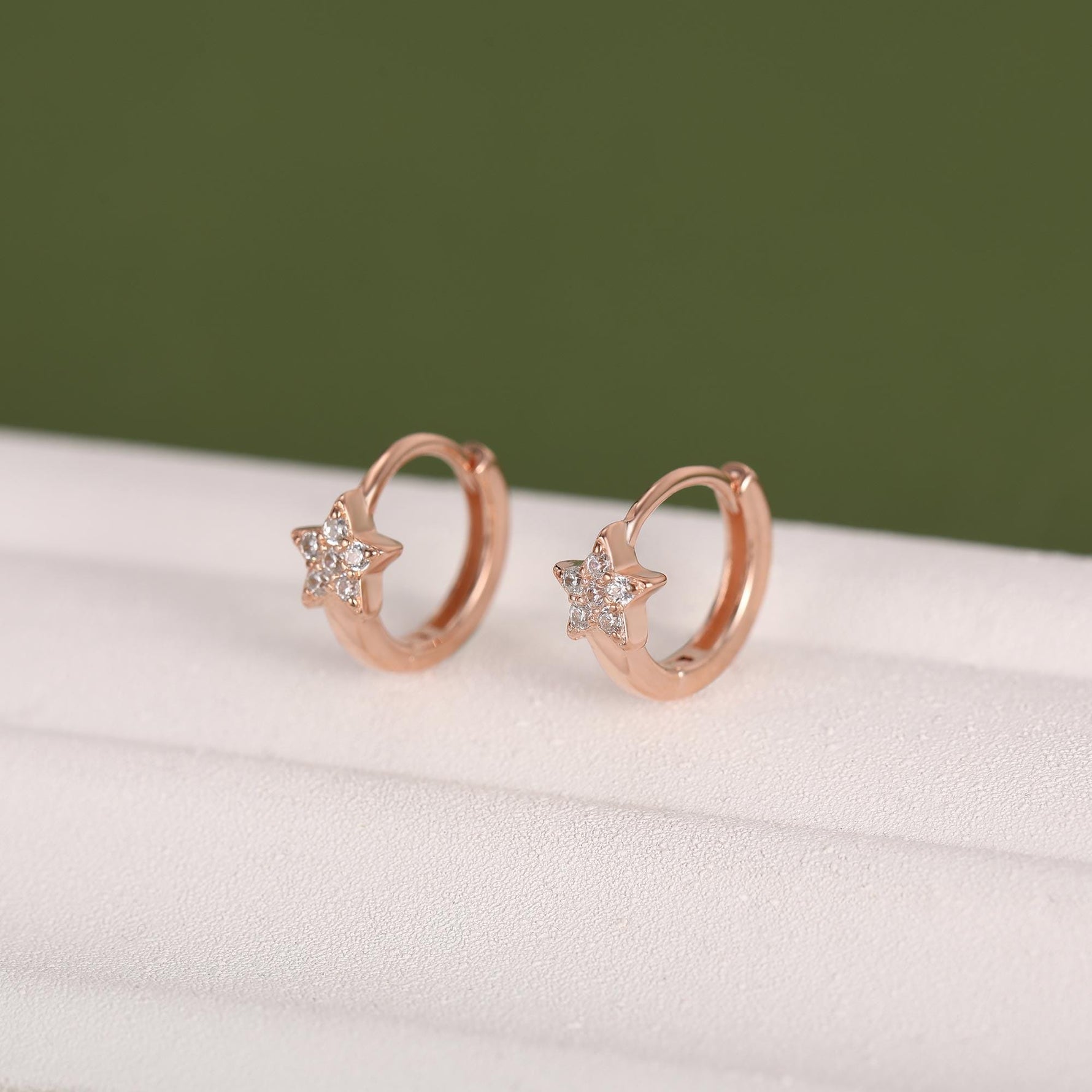 Tiny CZ Star Huggie Hoop Earrings in Sterling Silver, Silver, Gold or Rose Gold, North Star Earrings, Sunburst Earrings
