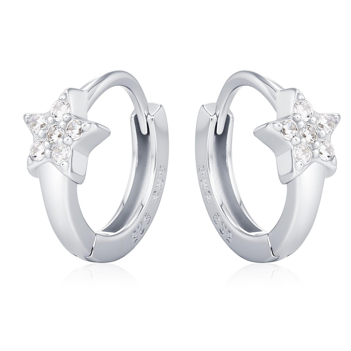 Tiny CZ Star Huggie Hoop Earrings in Sterling Silver, Silver, Gold or Rose Gold, North Star Earrings, Sunburst Earrings