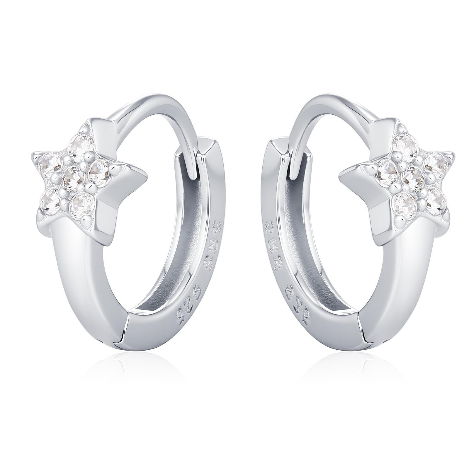 Tiny CZ Star Huggie Hoop Earrings in Sterling Silver, Silver, Gold or Rose Gold, North Star Earrings, Sunburst Earrings