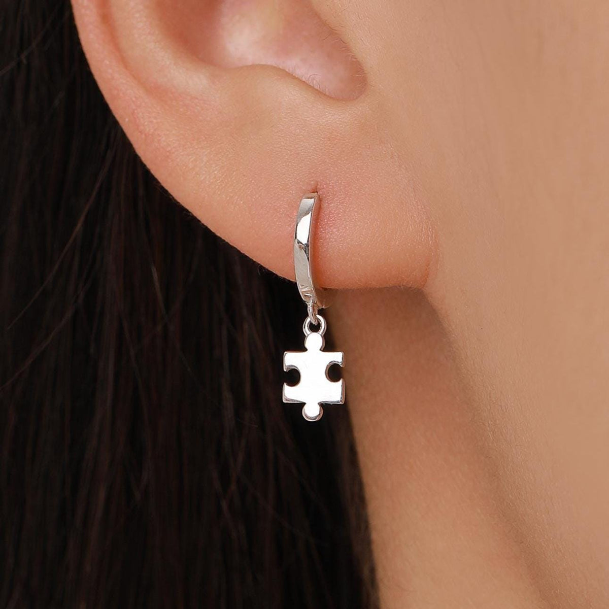 Sterling Silver Jigsaw Huggie Hoops, Silver, Gold or Rose Gold, Cute Jigsaw Hoop Earrings, Jigsaw Earrings